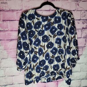 MASAI COPENHAGEN BRISA BLOUSE TRUE NAVY FLORAL PRINT ELASTIC CUFF XL